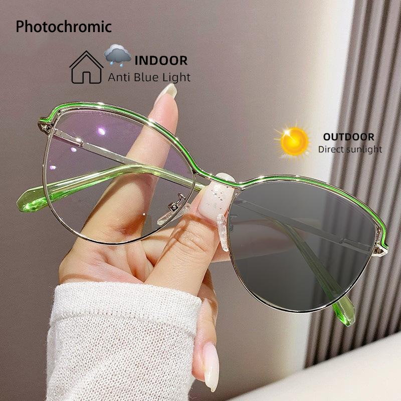 Neues Markendesign Vintage Metall Kreisrahmen Photochromatisch Blaulichtfilter Damen Korrektions-Lesebrille +1.25 +2.25 +3.75