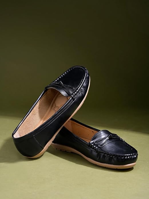 Shoetopia Women's Loafers Slip-On Comfortable Casual Flats | Soft Sole Driving Shoes with Metal Buckle | Lightweight Daily Footwear Moccasins