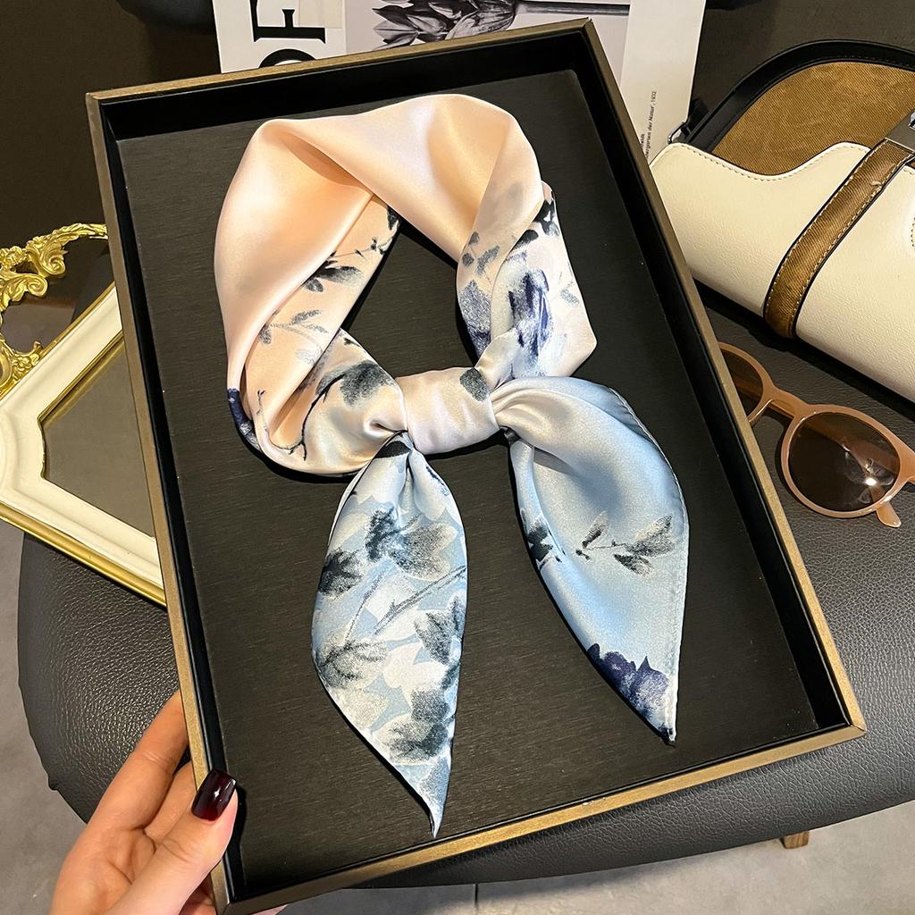 Luxury Floral Print Silk Square Scarf Women Soft Satin Kerchief Hairband Neckerchief Head Hijab Lady Headband Foulard Bag Ribbon