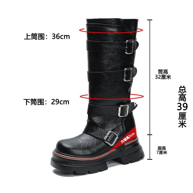 Wersja ze skóry bydlęcej~ Brytyjska klamra do paska platforma kozaki rycerskie damskie wysokie buty ale za kolano buty westernowe skóra naturalna wszechstronne buty