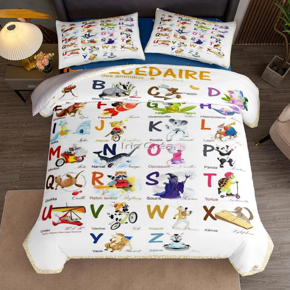 Preschool Teaching Automobiles ABC Bedding Set King Queen Double Full Twin Single Size Bed Linen Set