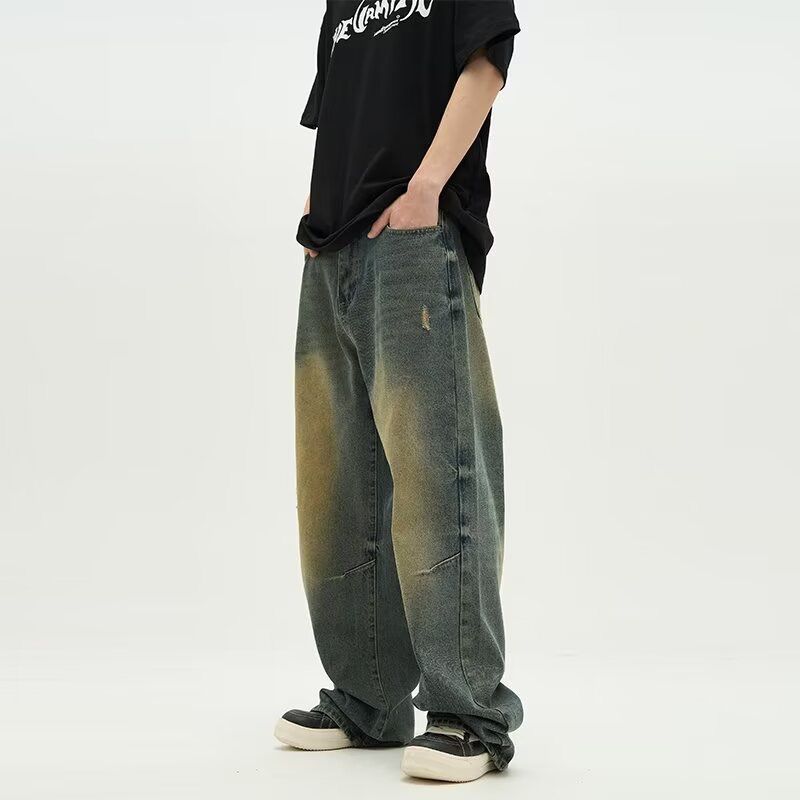 JYL Mens Jeans Hong Kong Style  Letter Print Hip-hop High Street Denim