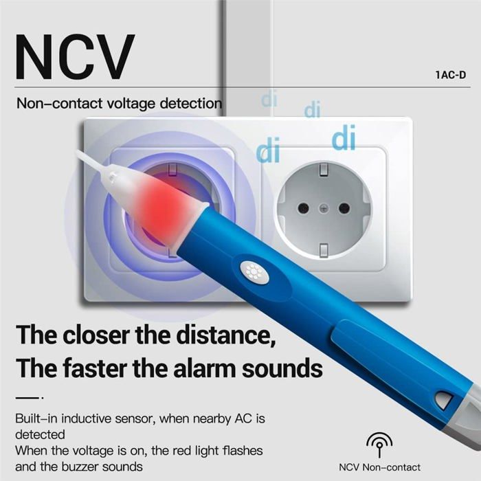 Testeur de tension - AIMOONSA - Stylo sans contact - Piles - Durable - Bleu