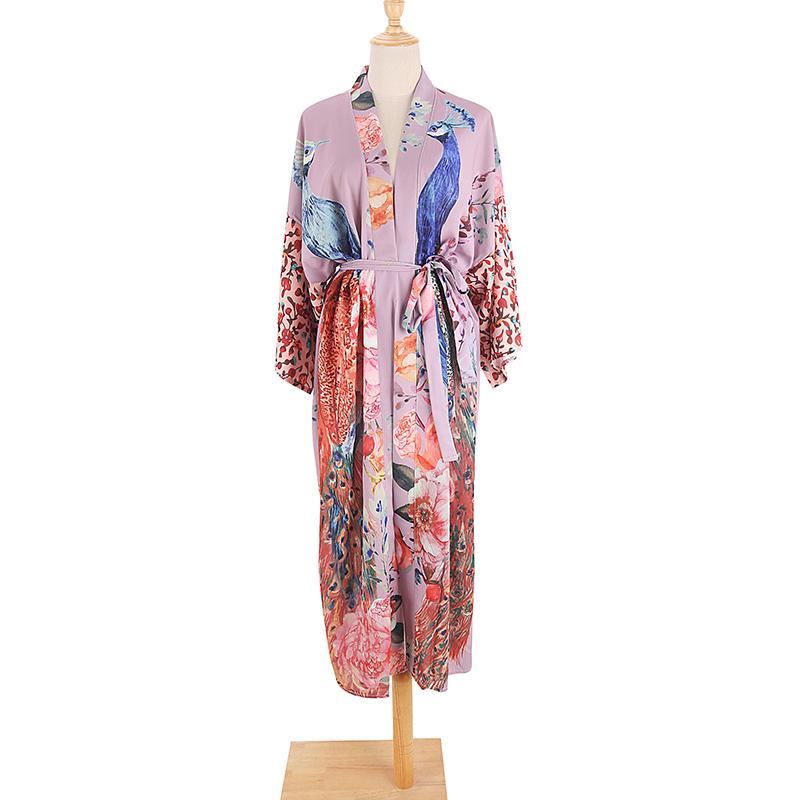 Boho plážové kimono přehozy pro ženy Peocock tištěné zavinovací šaty Letní plážová pláštěnka Dovolenkové plavky
