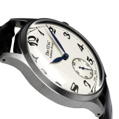 The STAC Japanese-made Wristwatch, 36mm, Classic Retro Design, Men's/Women's, Unisex, White, Black Crocodile Leather, ST-AR002