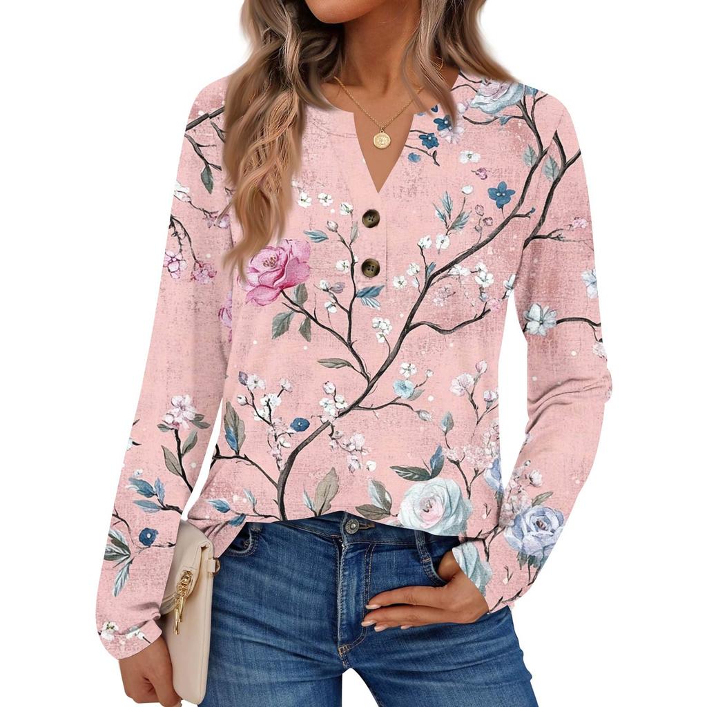 Women's Printed Long Sleeve Shirts Elegant Casual Tops Trendy Shirts Tops
