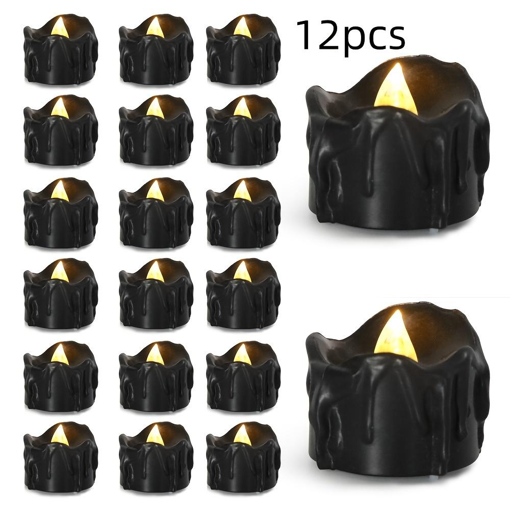 

12Pcs Flameless Black LED Electronic Candles Battery Operated Yellow Lights For Halloween Xmas Wedding Party Decoration Lighting