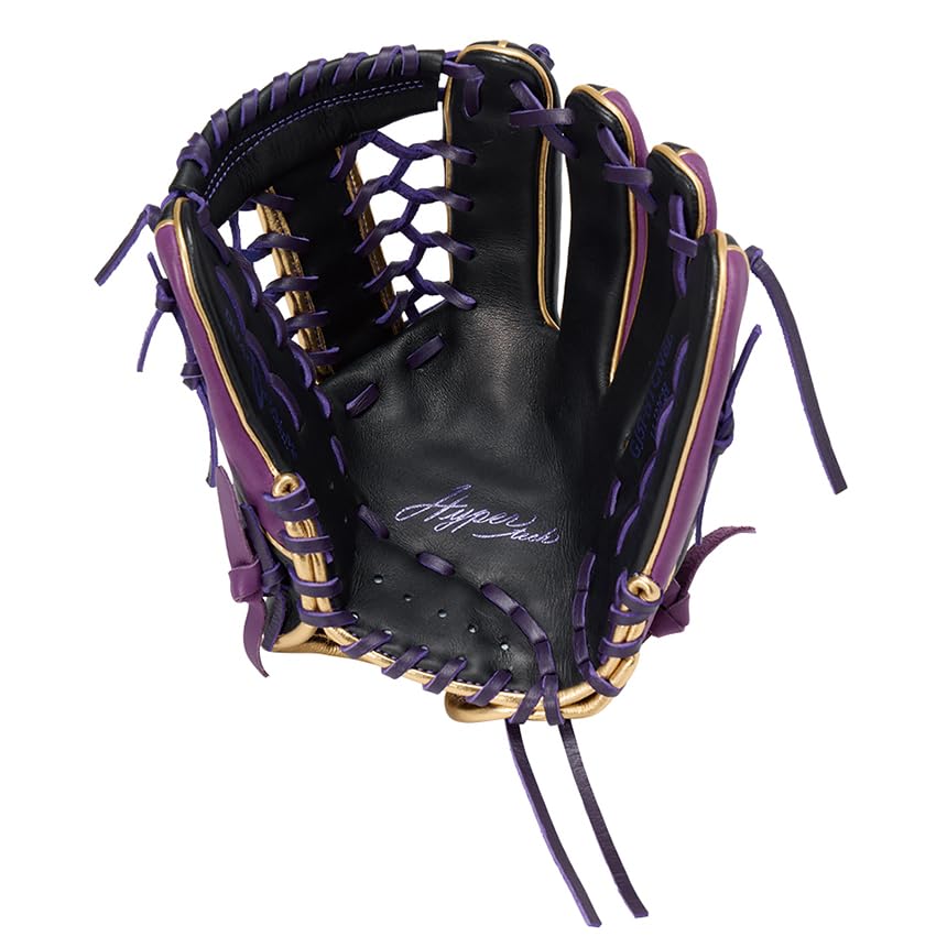 Rawlings Baseball Hyper Tech Color Sync Glove Throw Glove, Junior/Jr., Kids' (GJ5FHTCN8L), All-Around, Black/Purple, Large, Right-Handed