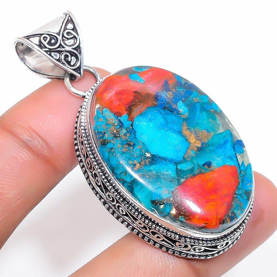 

Natural Spiny Oyster Gemstone 925 Sterling Silver Jewelry Pendant 2.21 k0w25