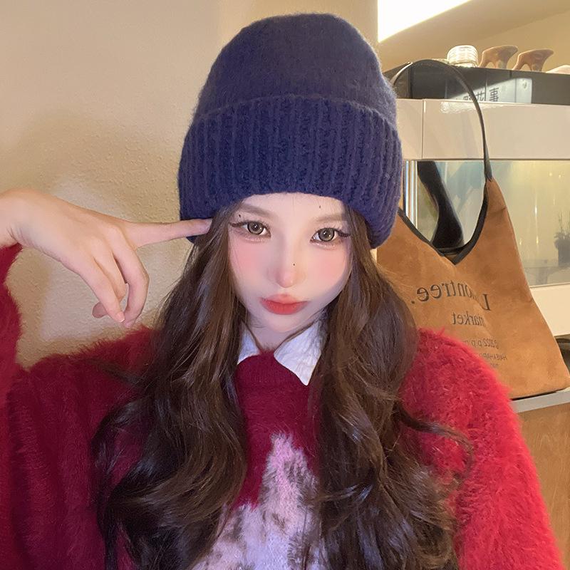 New Wool Hat for Women Korean Style Versatile Warm Ear Protection Knit Hat Korean Style Face Showing Small Pile of Hats