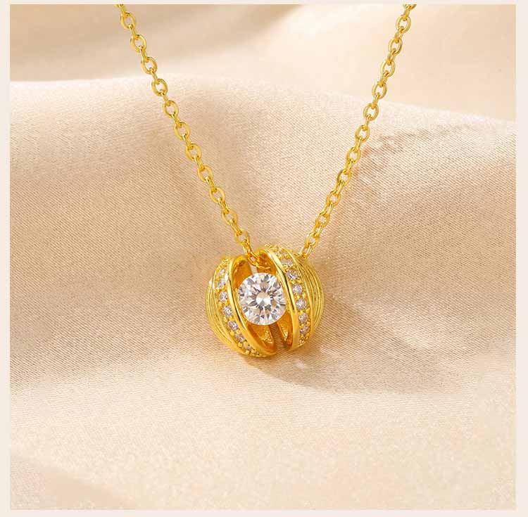 Trendy Floating CZ Planet Pendant Necklace for Women, Luxury Gold Plated Celestial Sphere Orbit Chain, Modern Jewelry Gift