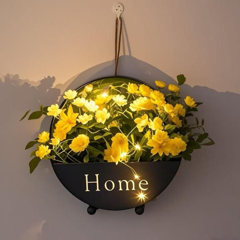 Artificial Wall Hanging Flower Planter Creative Round Modern Storage Shelf Basket Artificial Flowers Balcony Living Art Decor