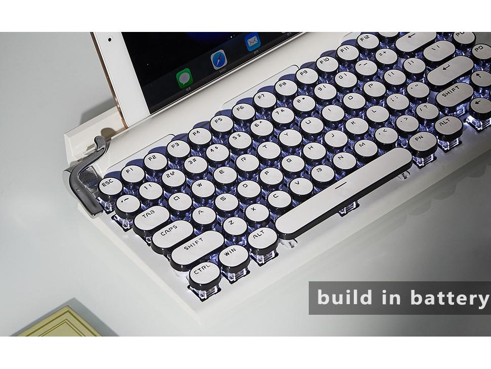 Retro RGB Backlit Punk Mechanical Keyboard with Dual-Mode Wired & Bluetooth, Electroplated Round Keys for Gaming & Office Use - In Stock