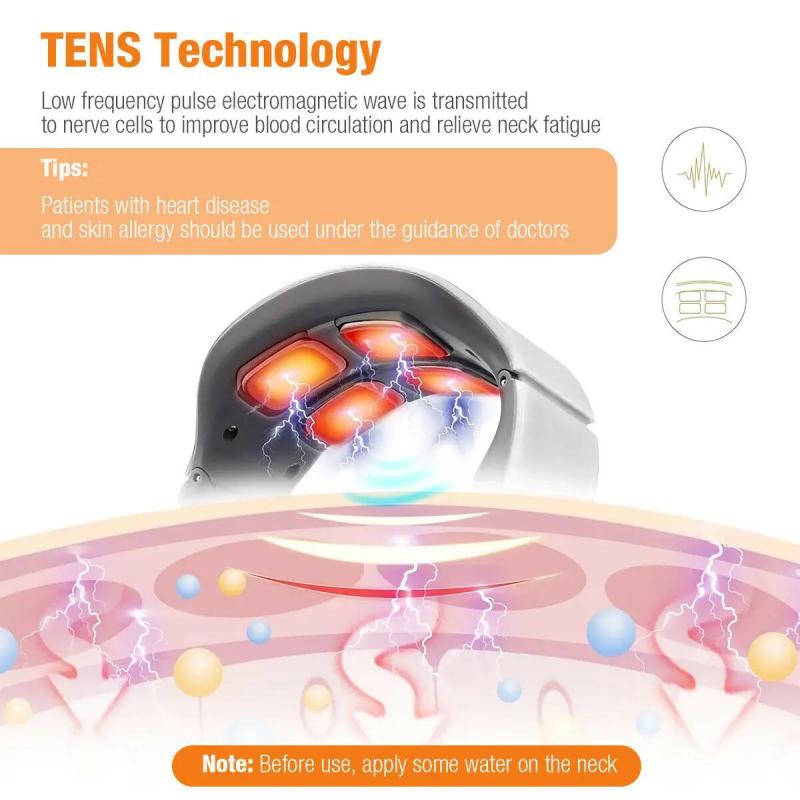 EMS Electric Neck Massager 6 Modes 9 Gears Neck Shoulder Massage Wireless Cervical Spine Massager Heating Physiotherapy