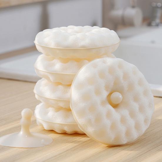 1 Set Kitchen Cleaning Sponge Double-sided Sponge with Suction Cup Holder Absorbent Scrub Sponge for Kitchen Dishwashing Bathroom Cleaning