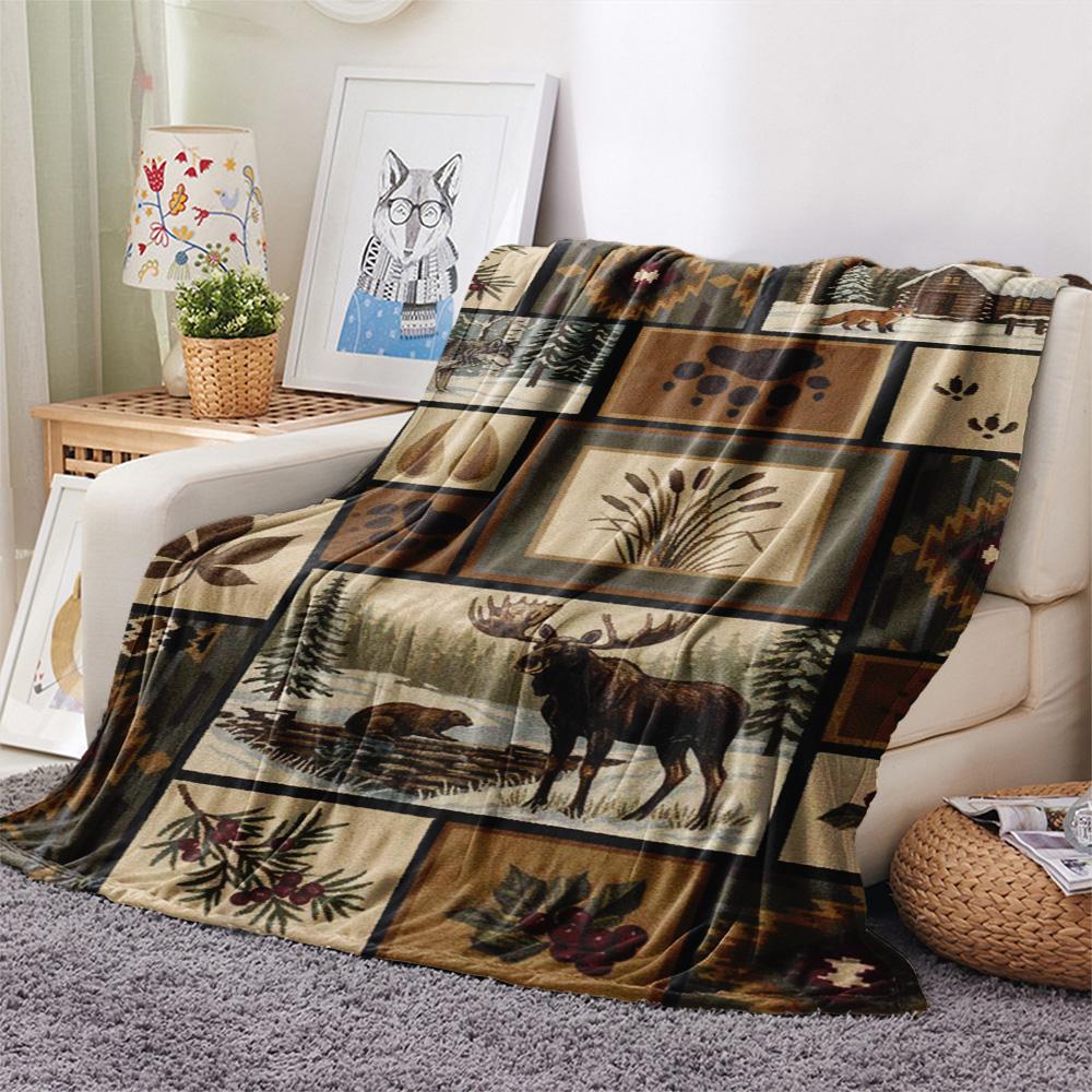 1PC Patchwork style Print FlAannel Blanket, High quality Comfortable for All Seasons, Home Decor, Warmth and Comfort