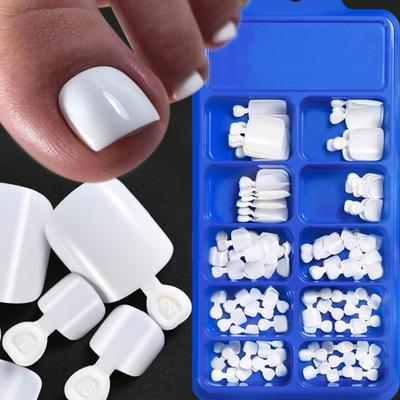 100 stuks nepteennagels in natuurlijke effen kleur, op te plakken, vierkante nagels die de tenen volledig bedekken, snelle en makkelijk aan te brengen manicure tool