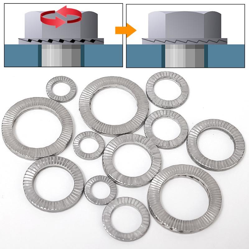 Self Locking Washers Stainless Steel Gasket Dual Stack Wedge Anti Loosening Washer M8 M10 M12 M16 M20 Shock Proof Gasket