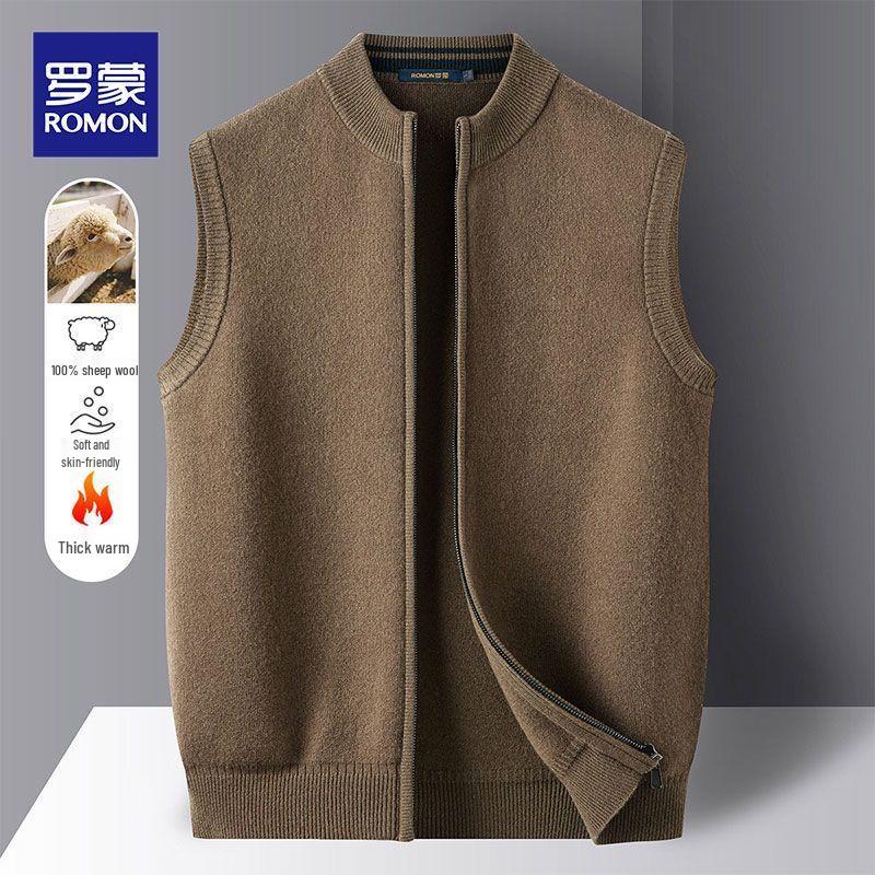 Romon Men s 100% Merino Wool Full-Zip Stand Collar Sweater Vest M