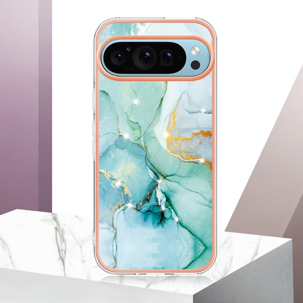 For Google Pixel 9 Pro XL TPU Case with IMD Marble Pattern Electroplated Back Cover