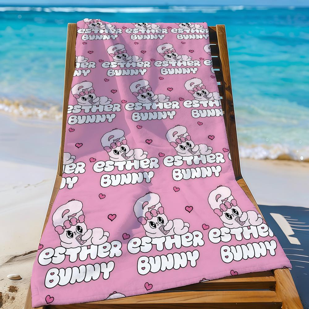 Cartoon Pink E-Esther-S Bunny Cute Rabbit Towel Sports Quick Dry Travel Camping Gear Sandproof Soft Light Large Beach Towel