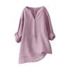 Women’s Long Sleeve Linen Tunic Shirt Loose Fit Button Down V Neck Casual Blouse Lightweight Comfortable Top