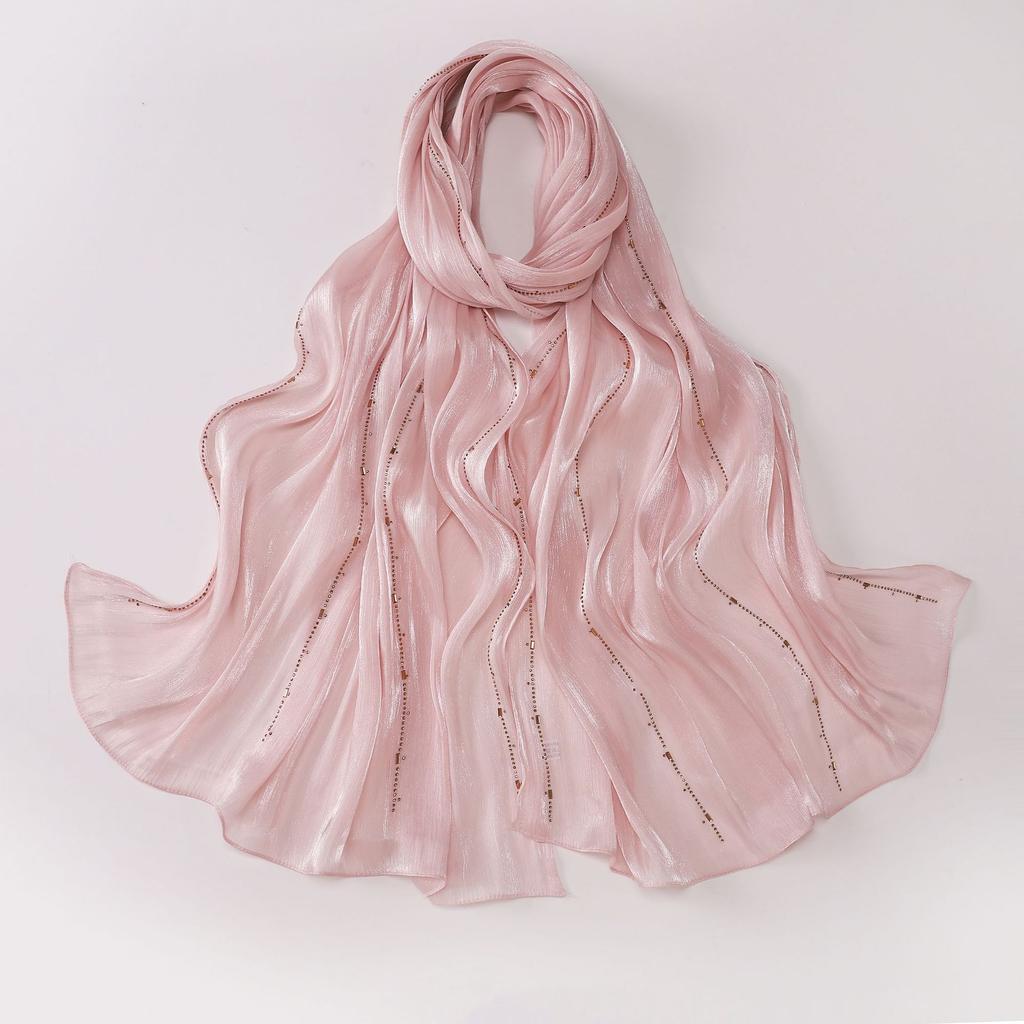 Shimmer Silk Hijab Scarf For Women Crinkle Hijabs  Diamond Luxury Medine Silk Veil Muslim Women Shiny Shawl Turban Bandana