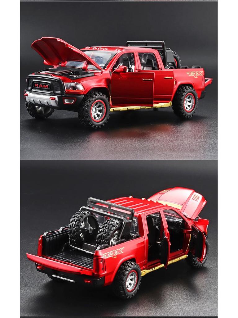 Boxed Dodge Ram TRX Pickup Truck Model: Alloy Simulation, Pull Back Toy with Spare Tire, Sound, and Light.
