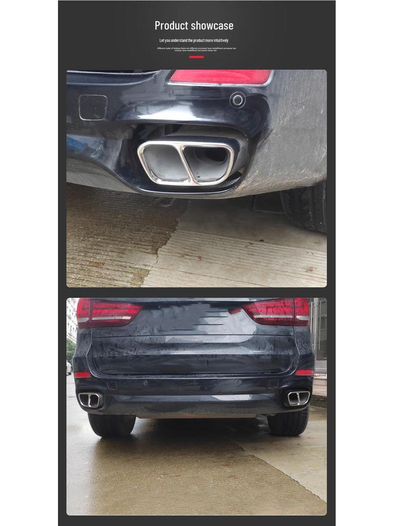 Stainless Steel Silver Exhaust Pipe Cover for 2014-2018 BMW X5 with Four-Outlets.