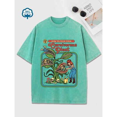 Chomper Comic Pattern Print Women Washed Tshirts Summer T-Shirt Breathable O-Neck Distressed Tee Shirts Soft Cotton Tops