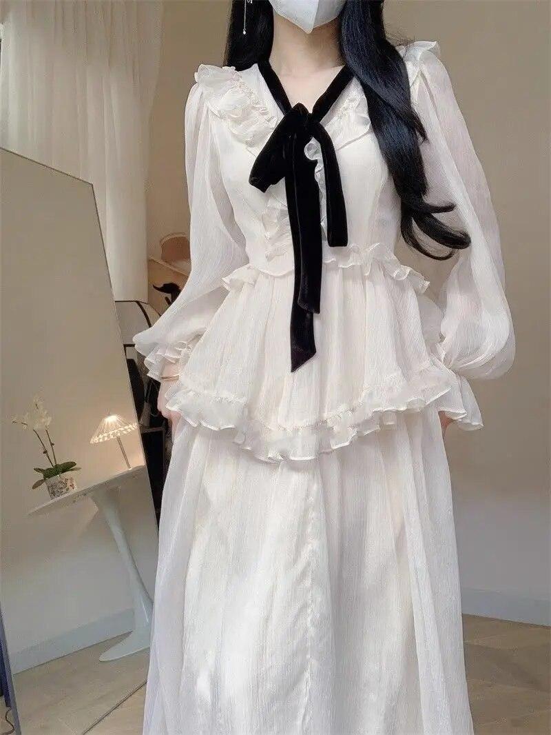 

Весенний новый французский дизайн, нежное платье с длинными рукавами и рюшами, элегантное повседневное платье для похудения, талии L