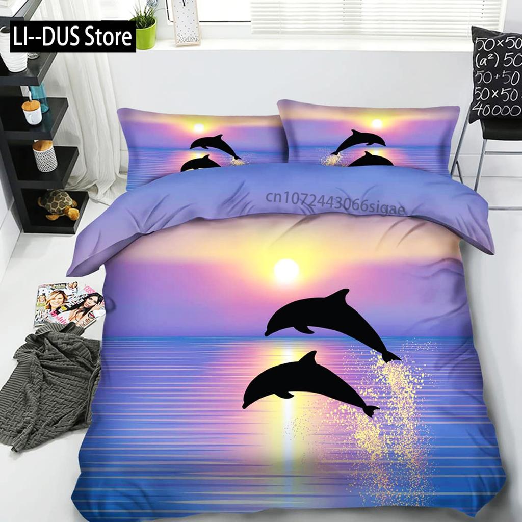 Galaxy sängkläder delfin täcke för barn vuxen påslakan havsdjur sängöverkast stjärnhimmel blå rumsdekor 3 delar
