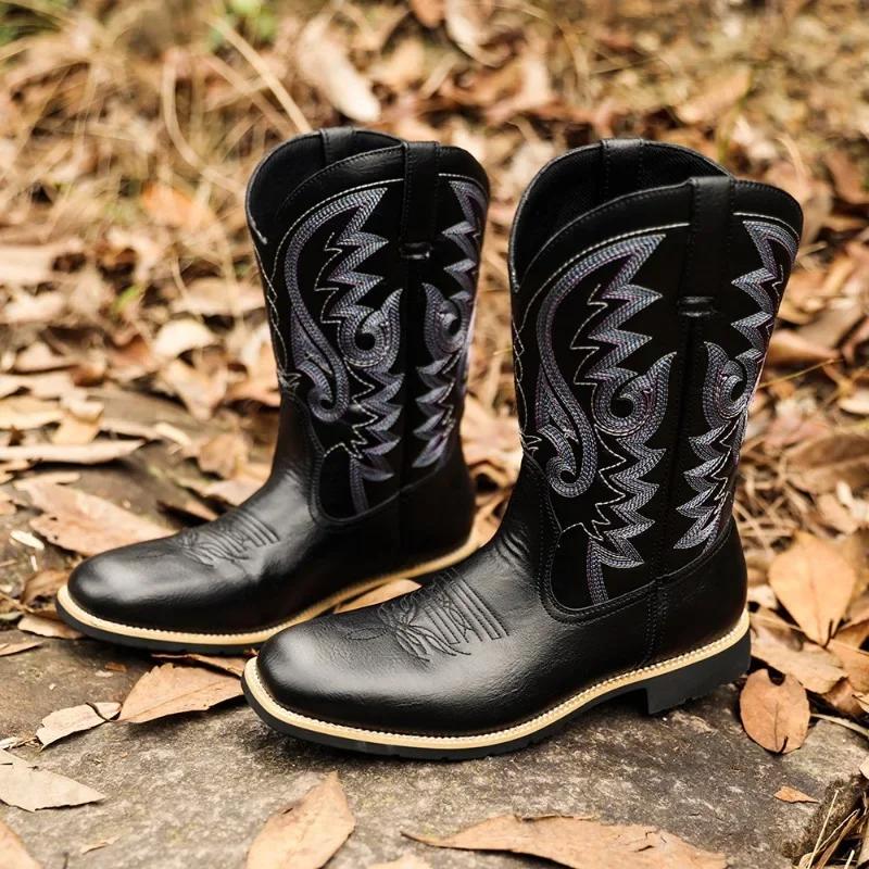 Men's Mid-calf Boots Handmade Leather Boots for Men Retro Western Cowboy Boots Designer Motorcycle Boot Big Size48 Botas