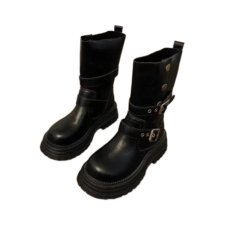 British Style Two Wear Folded Martin Boots Women's 2025 New Autumn Retro Medium Boots Platform Locomotive Short Boots