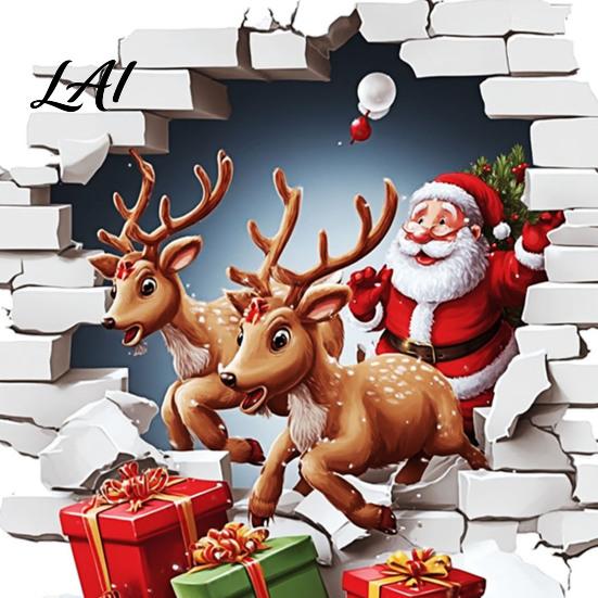 Funny Gift for Christmas Santa Claus Toilet Sticker Elk And Box Print 3D Waterproof PVC Wall Clings Decal Removable Sticker Bathroom Stickers