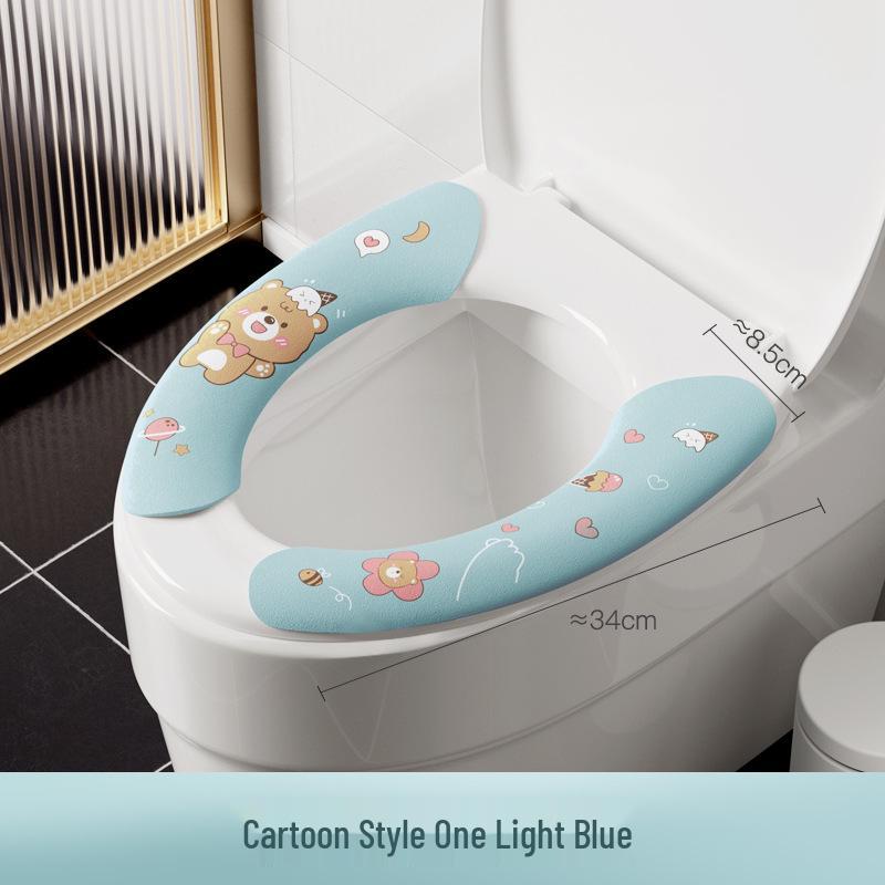 Washable Cartoon Toilet Seat Sticker with Electrostatic Adsorption - Warm, Universal, and Self-Adhesive for All Seasons