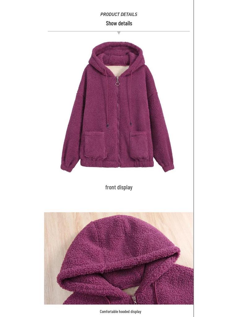Hettegenser i seks farger for kvinner i teddyfleece: Koreansk stil, Pluss-størrelse, Tykk høst/vinter cardigan