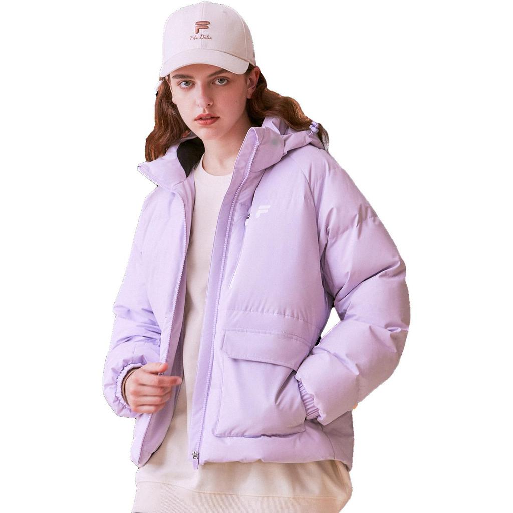 Fila Fusion Letter Zipper Hooded Windproof Warm Long Sleeve Down Jacket Women Outerwear Light-Lavender T11W316904F-VT
