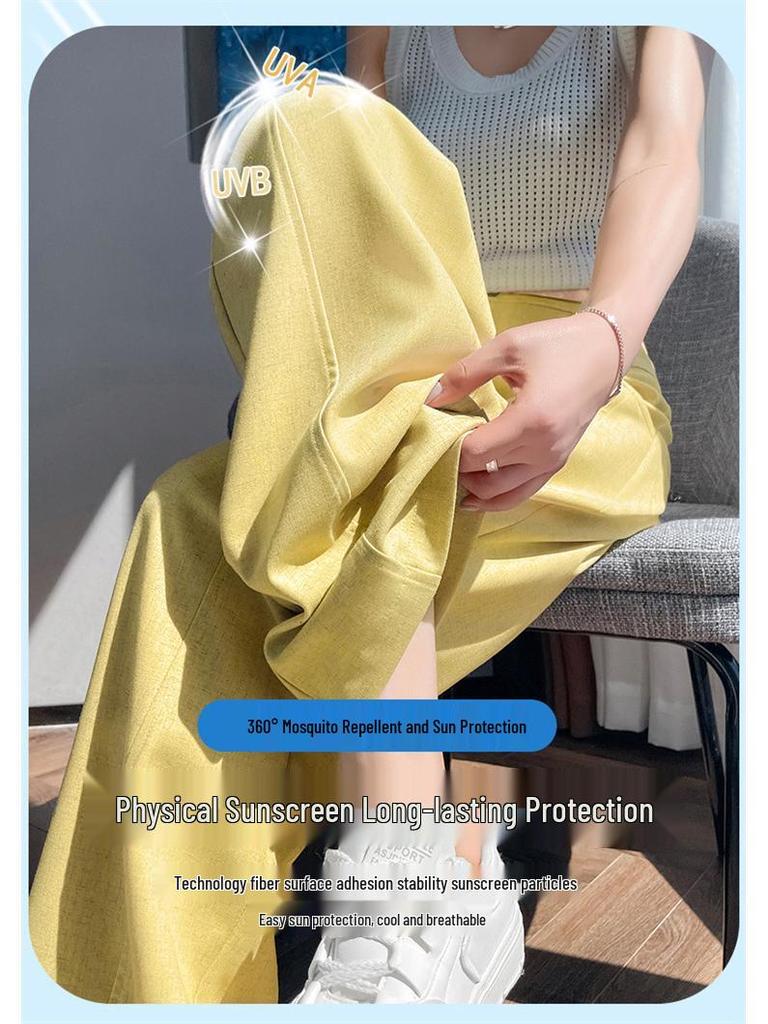 2026 Summer High Waist Ice Silk Cotton Linen Wide Leg Pants