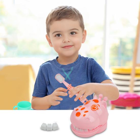 Dětská zubní hrací sada Interaktivní model zubů se zubním kartáčkem Zábavná zubařská hračka ve tvaru žirafy pro hru na role Vzdělávání o ústní hygieně