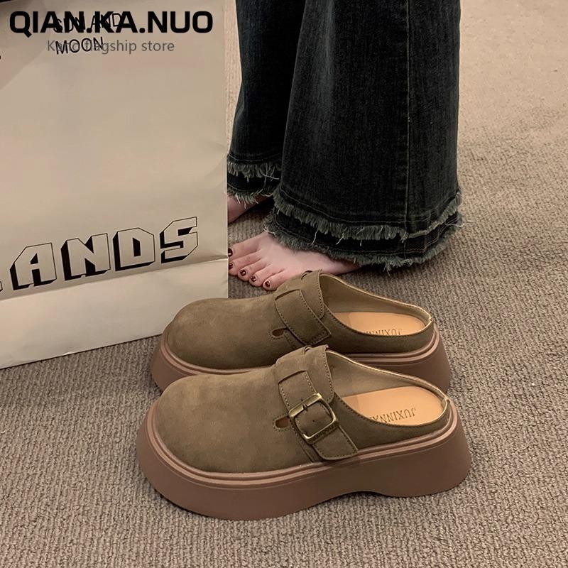 

thick-soled women s bag head and half slippers, wearing new autumn shoes, versatile single shoes for women 35 коричневый