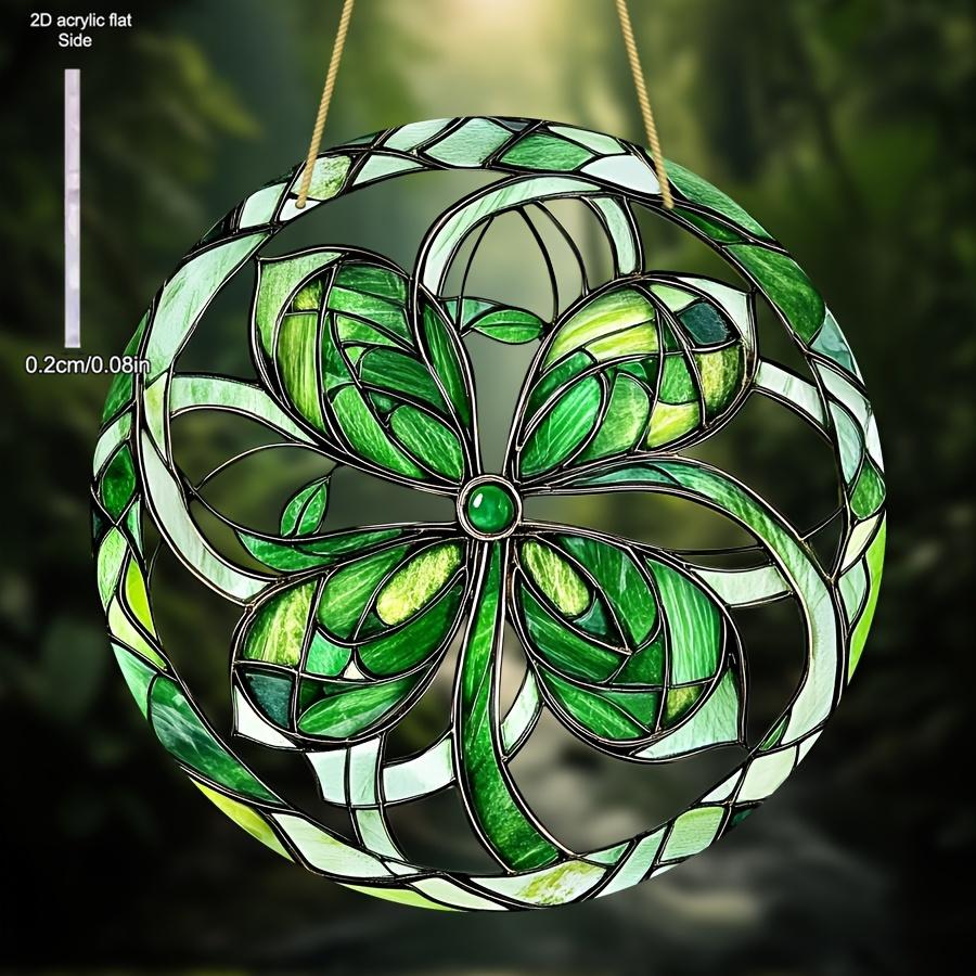 Celtic Knot Stained Glass Suncatcher, Green Leaf Design, Nurseries, Vintage Home Decor Wall for Bar Kitchen, Restaurant Shop Wall Decor, Classic Styl