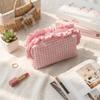 Gingham Plaid Ruffle Edge Makeup Bag Quilted Design Toiletry Bag  Organizer