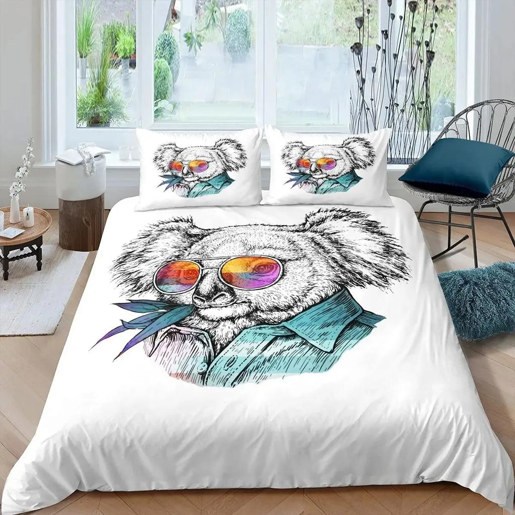 Kreskówkowy Pokrowiec na Kołdrę dla Dzieci Koala, Uroczy Pokrowiec na Kołdrę Koala Dla Dzieci Małych Dzieci Żłobek Śliczny Niedźwiedź Pokrowiec na Kołdrę z Poszewką na Poduszkę