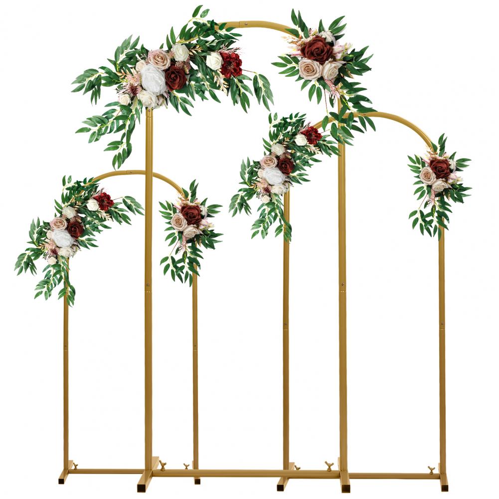 6FT, 5FT, 4FT Set of 3 Golden Metal Arch Backdrop Stand, Flower Stand Arch Frame for Wedding Ceremony Baby Birthday Party Decor