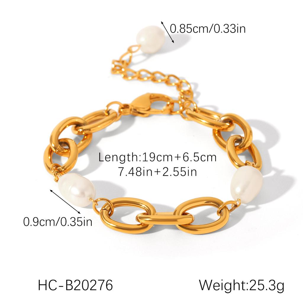 Simple Paper Clip Chain Freshwater Pearl Bracelet Fashion Gold Jewelry Long Lasting