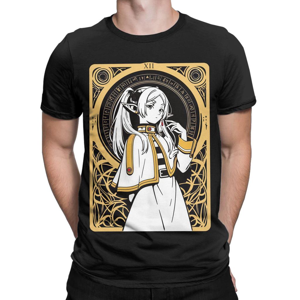 Męskie Koszulki Frieren Beyond Journey's End Anime Koszulki z Czystej Bawełny z Krótkim Rękawem Sousou No Frieren Koszulki z Okrągłym Dekoltem Odzież