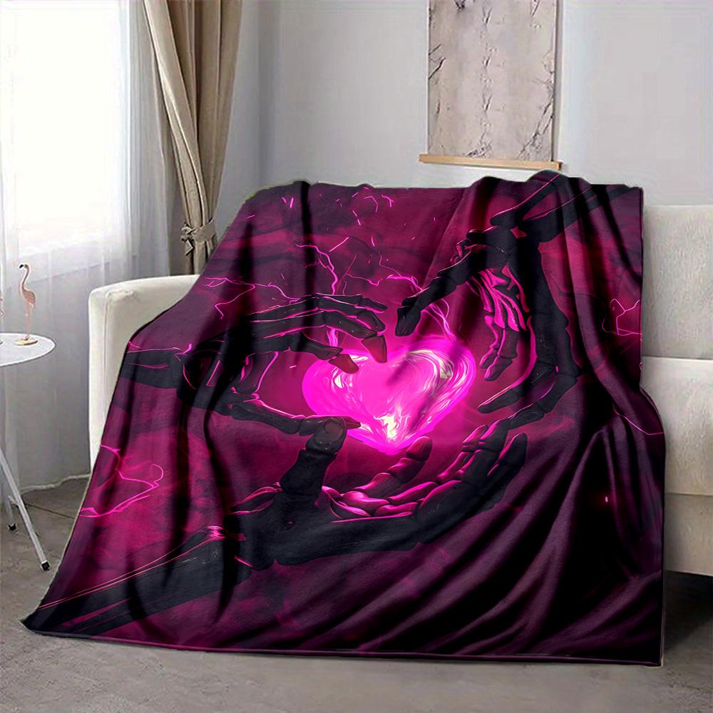 1pc Skelelove Heartbeat Blanket, Lightweight Flannel Throw Blanket for Sofa, Bed, Travel, Camping, Living Room, Office, Couch, Chair, and Bed