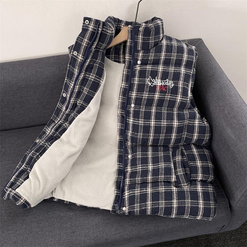 Unisex Retro Rutig Bomull Ärmlös Väst - Casual Lager-Ytterplagg för Höst/Vinter