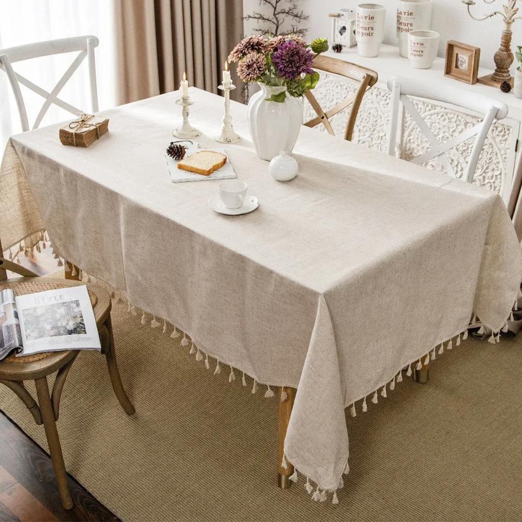 Waterproof Table Cover Wrinkle Free Rectangular Table Cloth with Tassel Anti-Fading Outdoor Rustic Farmhouse Tablecloth for